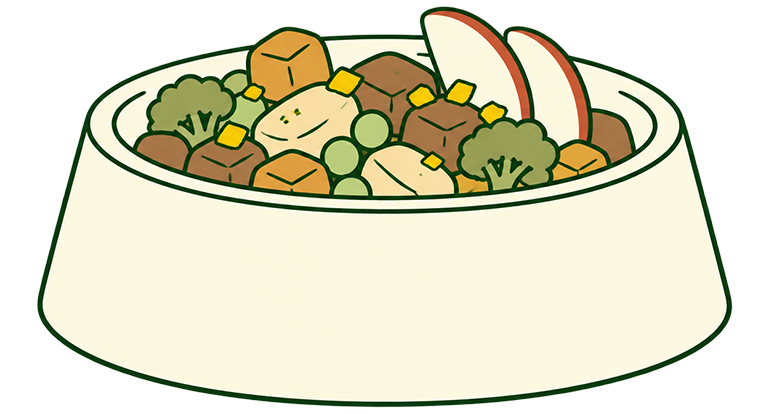 A dog’s bowl filled with food