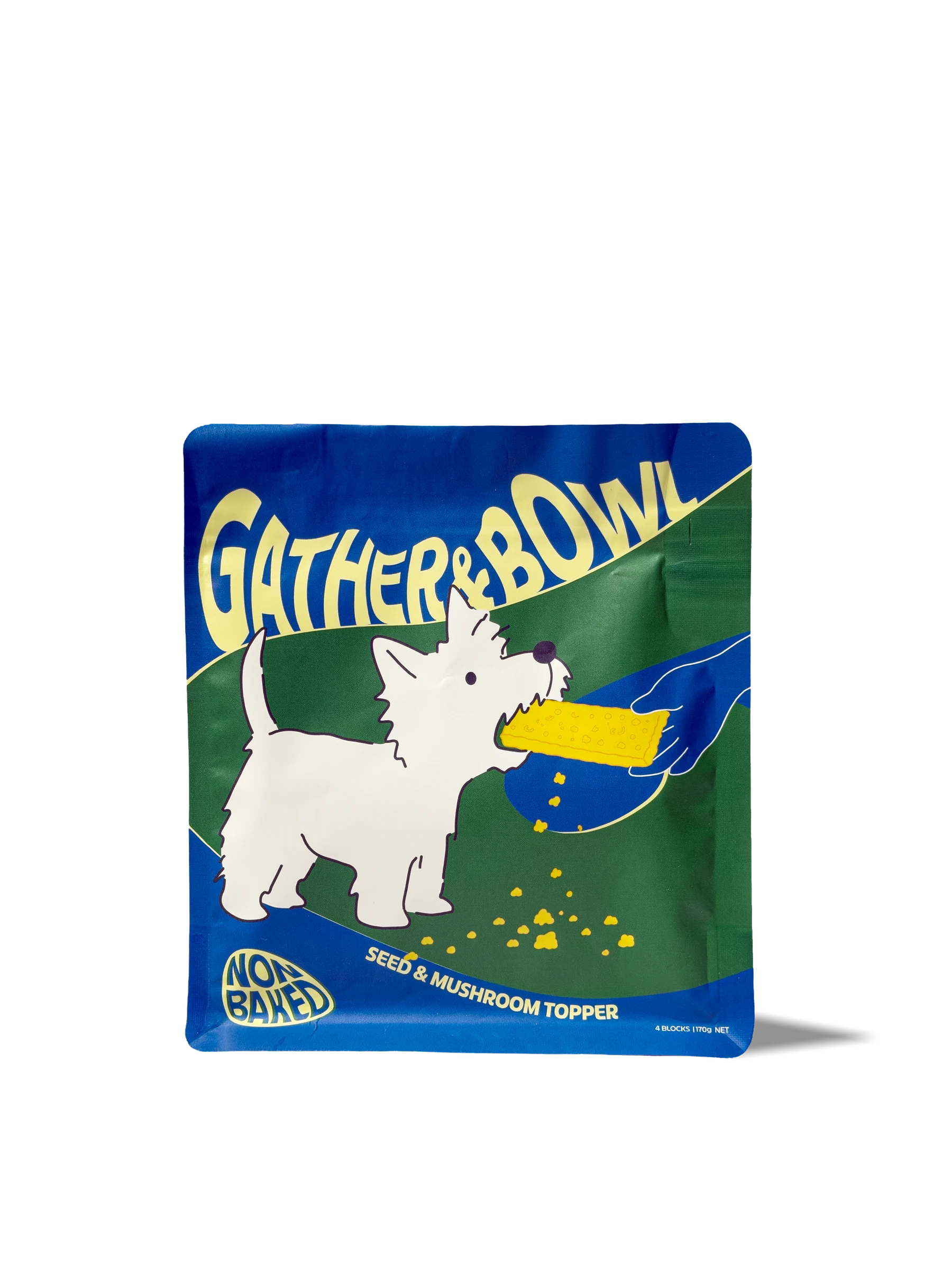 Gather and Bowl Seed and Mushroom Topper pouch, front view.